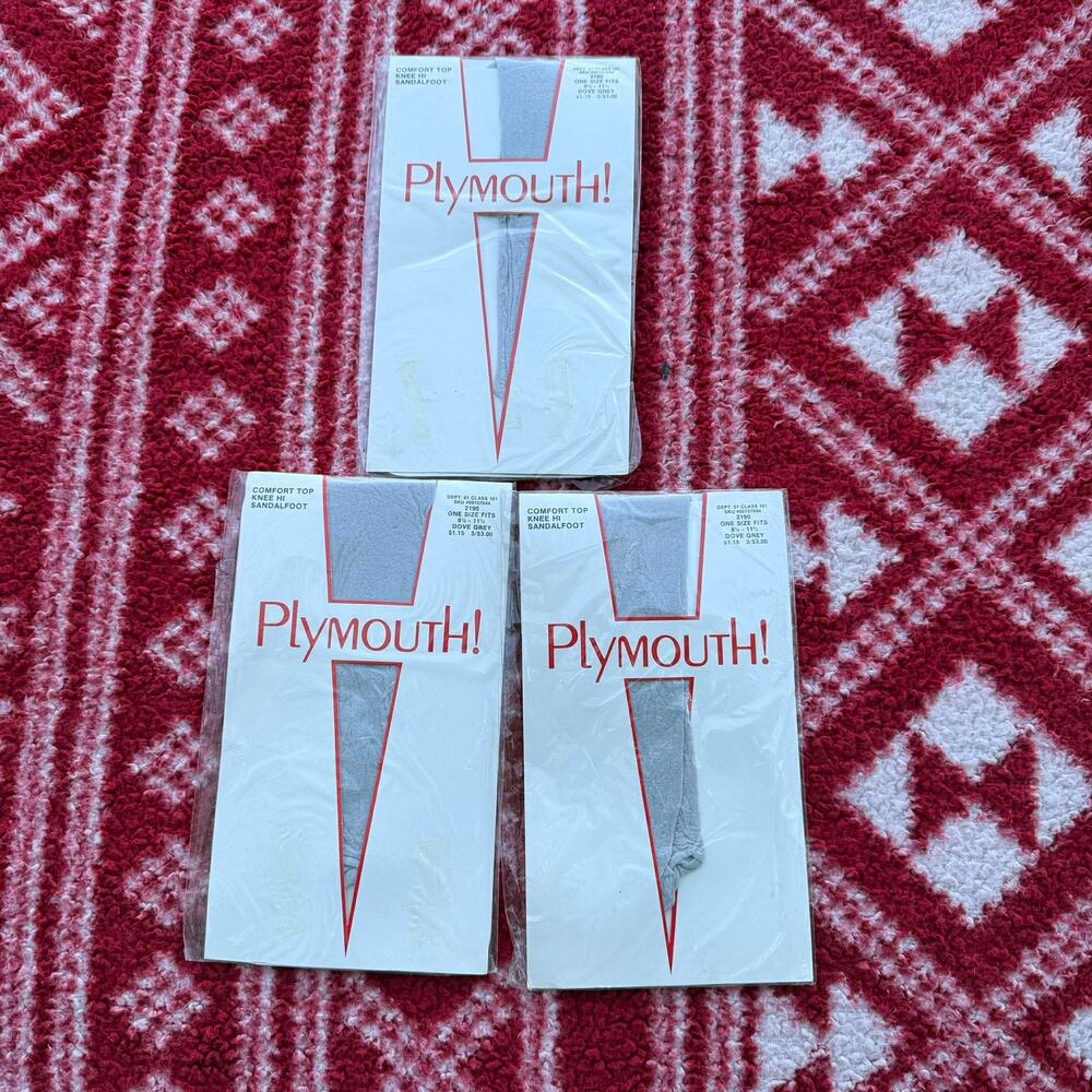 3PR VTG Plymouth! Knee Hi Stockings Dove Grey Comfort Top Sandalfoot One Size